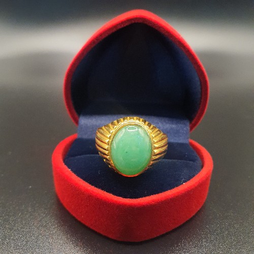 TURBO [A玉] 包边蛋玉黄金戒指 916 Round Egg Jade Gold Ring 8