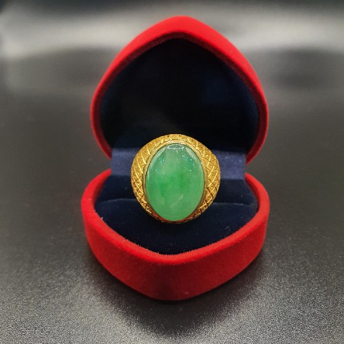 TURBO [A玉] 包边黄梨花蛋玉黄金戒指 916 Pineapple Flower Egg Jade Gold Ring