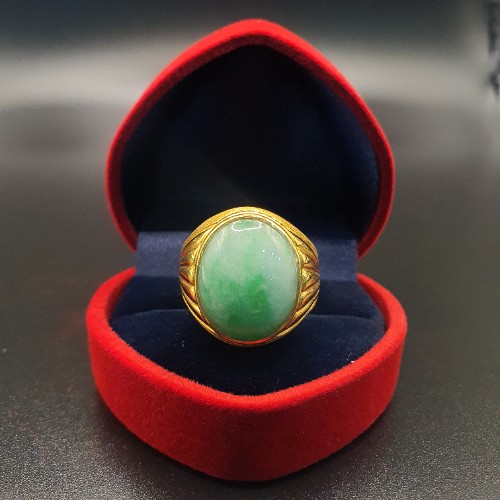 TURBO [A玉] 包边蛋玉黄金戒指 916 Round Egg Jade Gold Ring 4