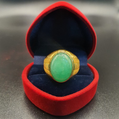 TURBO [A玉] 包边蛋玉黄金戒指 916 Round Egg Jade Gold Ring 6