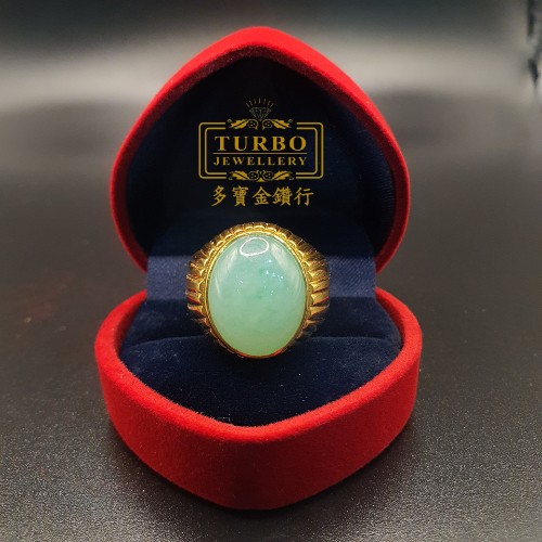 TURBO [A玉] 包边蛋玉黄金戒指 916 Round Egg Jade Gold Ring 3