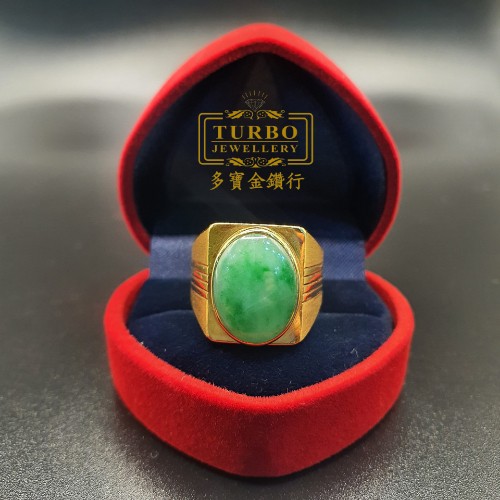 TURBO [A玉] 包边蛋玉黄金戒指 916 Round Egg Jade Gold Ring 2