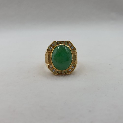 TURBO [A玉] 八角面蛋玉黄金戒指 916 Octagonal face egg jade Gold Ring 8