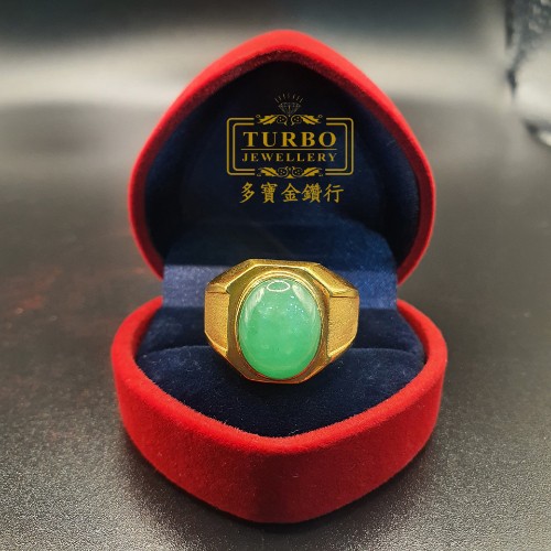 TURBO [A玉] 八角面蛋玉黄金戒指 916 Octagonal face egg jade Gold Ring 6
