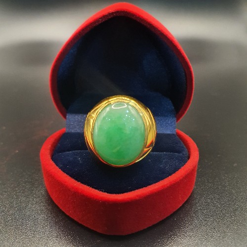 TURBO [A玉] 包边蛋玉黄金戒指 916 Round Egg Jade Gold Ring 7
